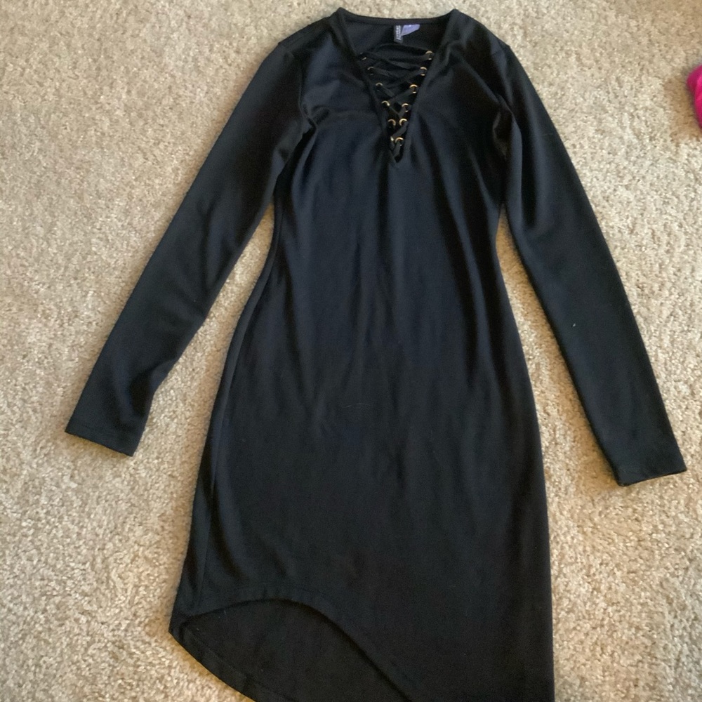 H&M tight black long sleeved dress